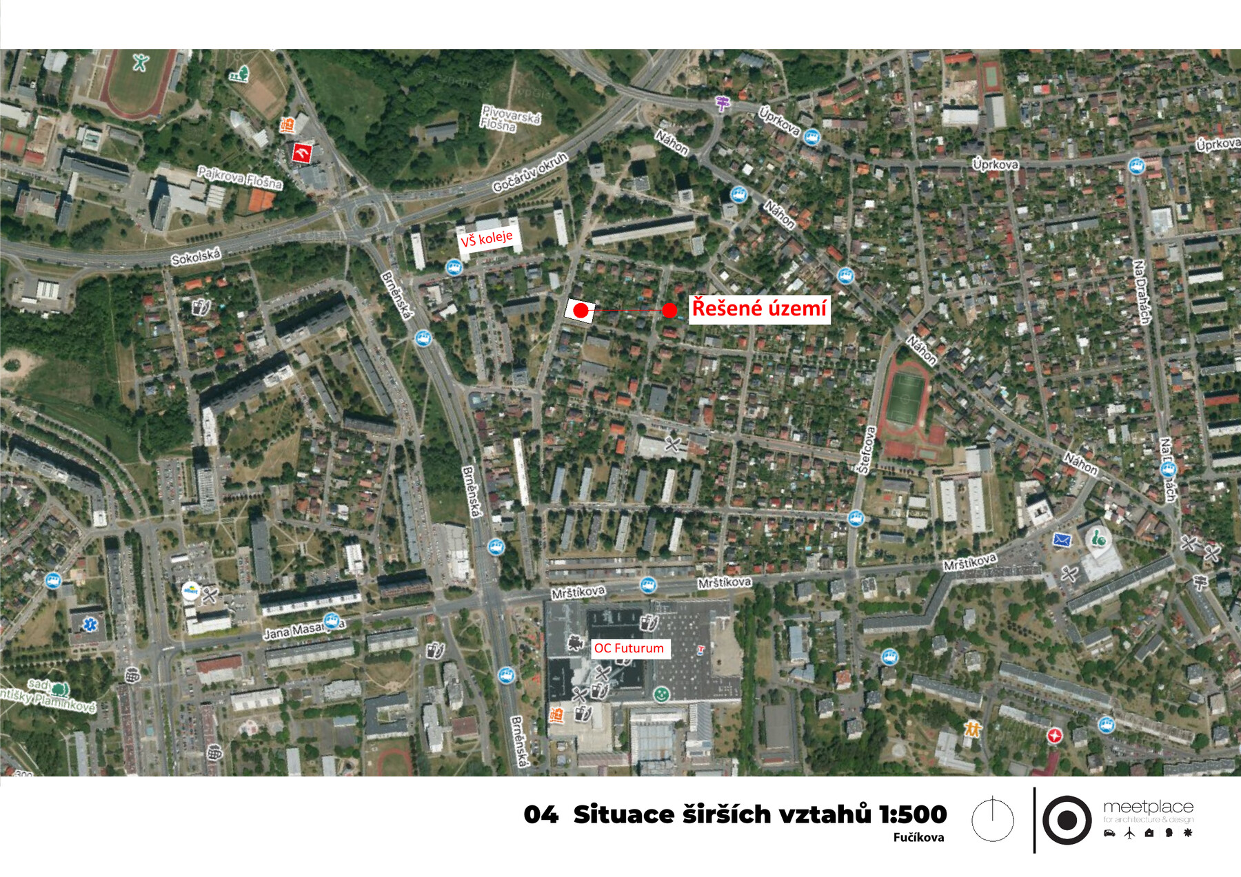 Mapa širších vztahů – umístění řešeného území v Novém Hradci Králové