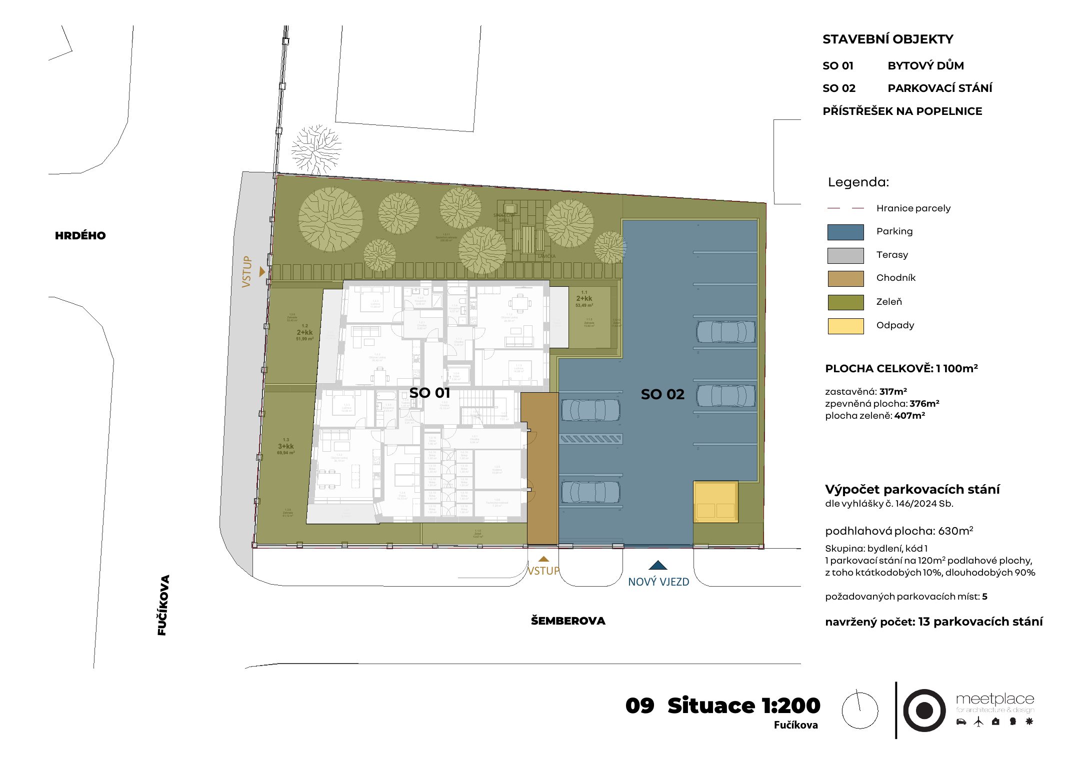 Situace navrhovaného řešení. Zdroj: Architektonická studie meetplace 07/2026, str. 09.